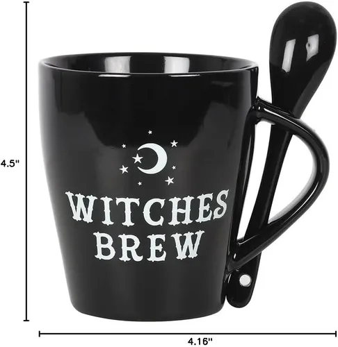 Vista 2 de Pacific Giftware Juego de taza y cuchara de cerámica de porcelana de hueso de las brujas negras góticas