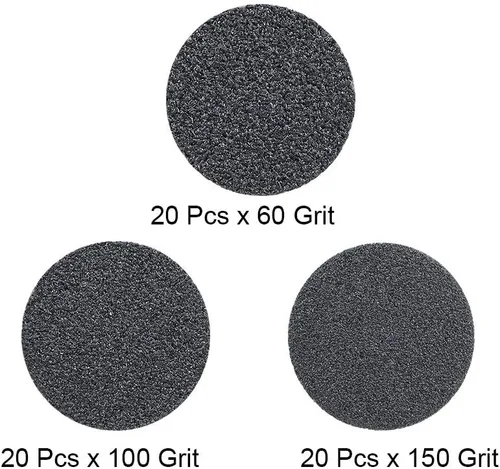 Vista 2 de uxcell Disco de lijado de gancho y bucle de 1 pulgada de carburo de silicio húmedo/seco grano 60/100/150 surtido 60 piezas Silicon Carbide