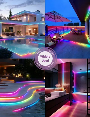 Vista 7 de Luces de tira LED COB, RGB Smart IC, IP67 Impermeable, Regulable 20FT/6M, Tira de luz con flujo de color con control de aplicación y sincronización