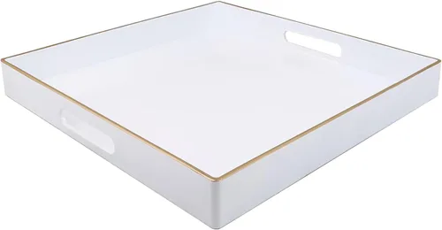 Vista 26 de Spsyrine Bandeja Decorativa Azul para Sala de Estar, Bandeja Cuadrada Moderna de Plástico para Servir Café para Mesa Otomana Baño Cocina, 13"*13