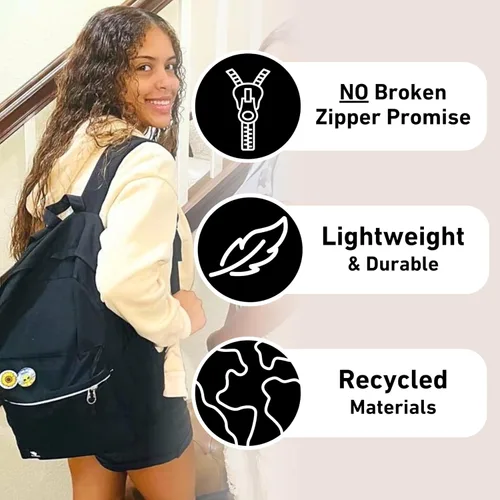 Vista 4 de Fenrici - Mochila para niñas, niños y adolescentes, mochila reciclada para laptop, de 16 x 13.5 pulgadas, Computadora portátil, M, Negro