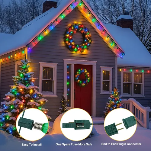 Vista 4 de C9 Luces de Cadena de Navidad, 25 pies 26 Bombillas Brillantes y Multicolores para Exteriores, Luces de Navidad para Techo, Patio, Jardín