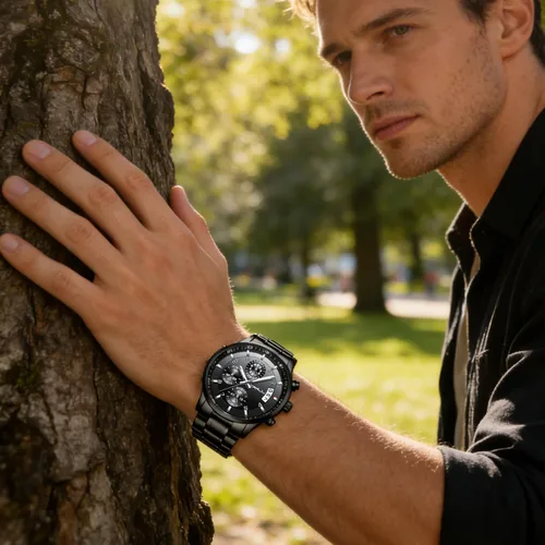 Vista 3 de CRRJU - Relojes de moda para hombre de acero inoxidable, cronógrafo, impermeables con fecha, de pulsera, correa de acero inoxidable, resistente al