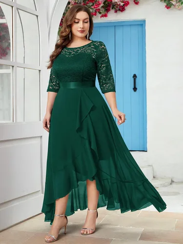 Vista 3 de Miusol - Vestido largo de mujer de talla extragrande con vuelos florales y encaje elegante para dama de honor