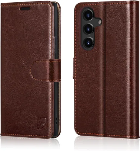 Vista 9 de Belemay Funda tipo cartera para Samsung Galaxy S24 – Funda protectora de piel auténtica con tapa – Tarjeteros con bloqueo RFID – Funda para teléfono