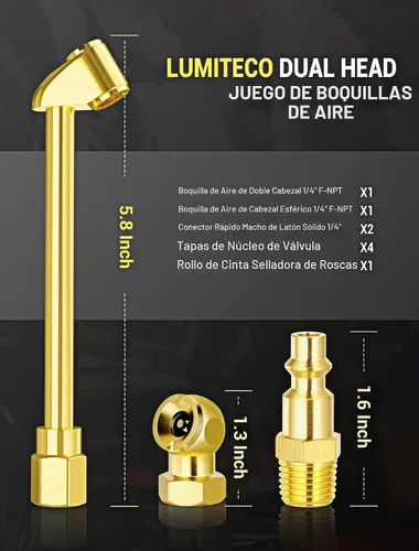 Vista 2 de Juego de mandril de aire de conexión de 2 vías, bola cerrada NPT hembra de 1/4 de pulgada, cabezal doble resistente y macho estándar, kit de llenado