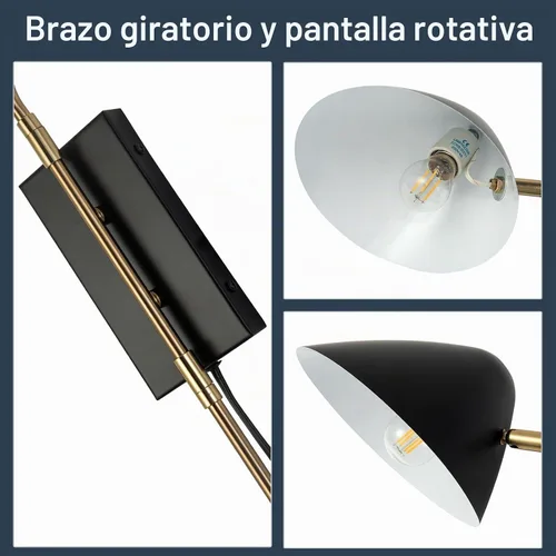 Vista 4 de Modernos apliques de pared enchufables, luces de pared negras con brazo oscilante con cable de interruptor de encendido/apagado para dormitorio