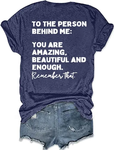 Vista 5 de Camiseta con texto en inglés "You Matter to The Person Behind Me" para mujer, camiseta casual de manga corta con cuello en V, camiseta inspiradora