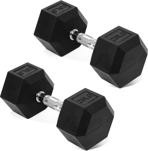 Vista 11 de Fitvids Hex Dumbbells Rubber Coated Hand Weights for Exercises and Fitness Home Gym, 5-50 LB Pair