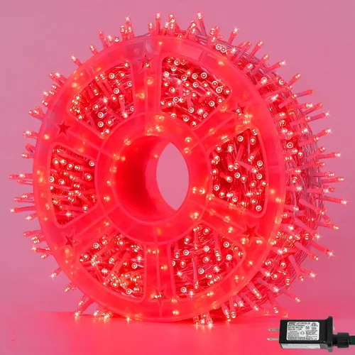 Vista 10 de QITONG Tira de luces rojas y verdes para exteriores, 165 pies, 500 luces LED de alambre transparente de Navidad para interiores, 8 modos de luz
