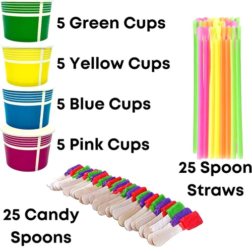 Vista 2 de Concession Essentials Vasos de cono de nieve resistentes de 12 onzas con pajitas de cuchara de neón de 8 pulgadas y cucharas de caramelo, amarillo