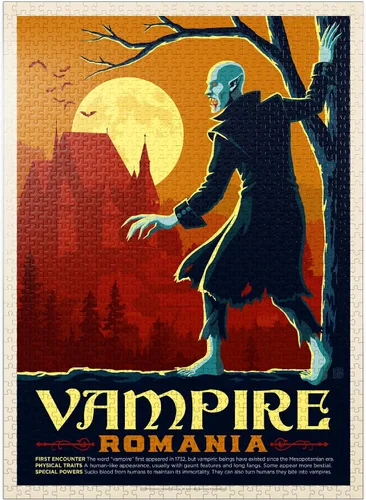 Vista 9 de MyPuzzle Mythical Creatures: Vampire (Rumania), póster vintage, rompecabezas prémium de 100 piezas para adultos