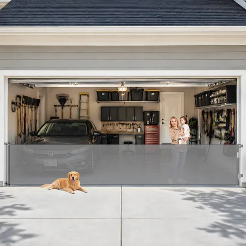 Vista 20 de Puertas retráctiles para bebés para puertas, puerta retráctil para perros de 55 pulgadas de ancho para escaleras, puertas de malla para perros