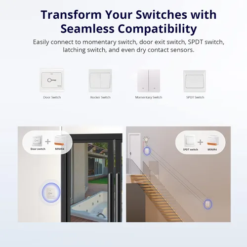 Vista 5 de SONOFF MINIR4 10A Interruptor de luz inteligente WiFi extremo inalámbrico, módulo universal DIY para solución de automatización del hogar