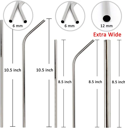 Vista 2 de Youngever Pajitas reutilizables de acero inoxidable, con 2 popotes extra anchos para batidos y té de burbujas, bolsa para llevar, vasos de 20 onzas