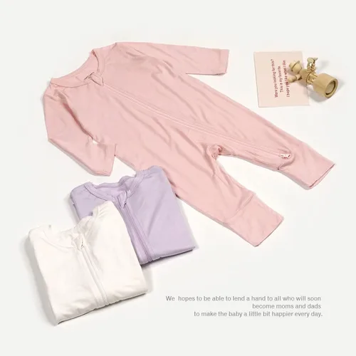 Vista 4 de Teach Leanbh Pijama sin pies de viscosa con cremallera de 2 vías para bebés y niñas