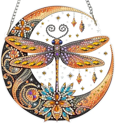 Vista 19 de MXJSUA Atrapasoles con pintura de diamante de águila calva americana, kits de arte de diamantes para adultos, adornos colgantes con cadena