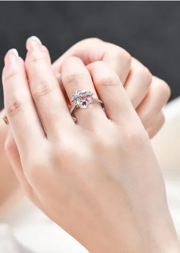 Vista 6 de Delicado anillo de plata 925 rosa con forma de corazón de circón para mujer, anillo de compromiso de aniversario, boda, anillos de promesa, anillo