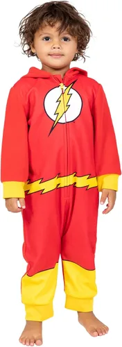 Vista 2 de DC Comics Justice League Superman Batman Flash Zip Up Pijama Cosplay Enterizo Niño a Niño Grande