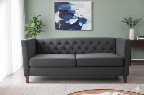 Vista 21 de Container Furniture Direct Muebles clásicos con capitoné y modernos para sala de estar, sofá universitario con relleno, cómodo sofá biplaza de Gris