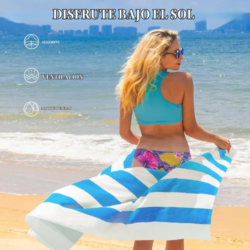 Vista 7 de Exclusivo Mezcla - Juego de 2 toallas de playa a rayas, 30” x 60” y 35” x 70” Azul