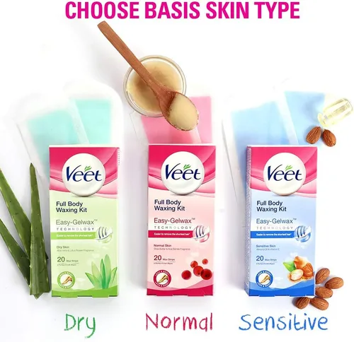 Vista 5 de Veet Kit de depilación de cuerpo completo, piel sensible (paquete de 20 tiras de cera)