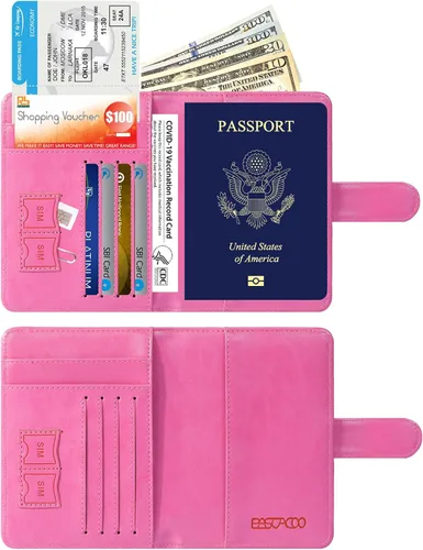 Vista 4 de Funda para pasaporte de piel con bloqueo RFID accesorios de viaje para mujeres y hombres