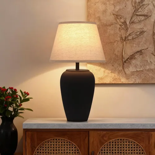 Vista 3 de YEPDIN TL3 - Lámpara de mesa de cerámica de 21.25 pulgadas, compacta y esmerilada, pantalla de tela cónica, decoración de cerámica para sala