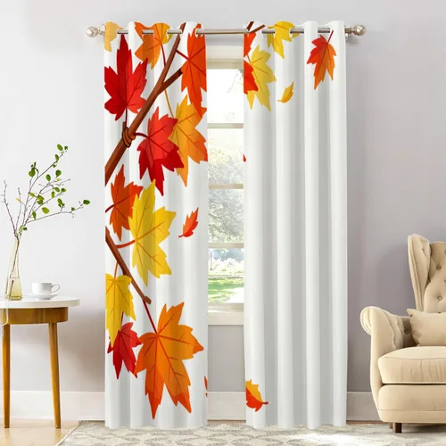 Vista 98 de Shrahala Orange Autumn Autumn Blackout Curtain Tiers, Fall Kitchen Valance Light Blocking Tier Drapes with Rod Pocket, 2 Pack 26 X 24 in