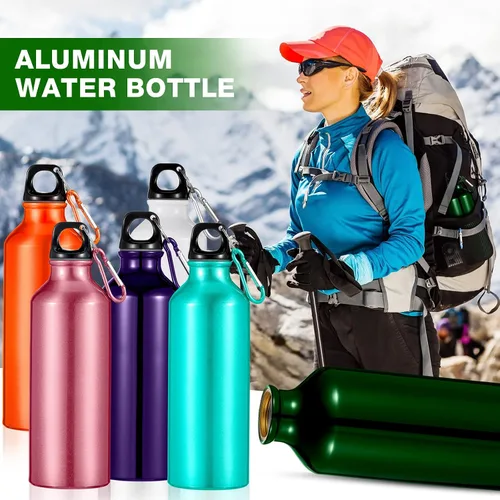 Vista 4 de 16 botellas de agua de aluminio de 17 onzas, botella de agua de aluminio para bicicleta, botellas de agua para mochileros, botellas reutilizables