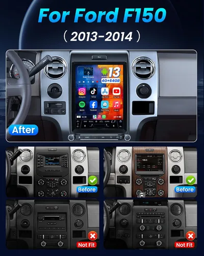 Vista 2 de [8Core 4G+64G] Radio de coche para Ford F150 2013 2014: 12.1 '' HD pantalla táctil estéreo con Carplay inalámbrico Android Auto 5G WiFi