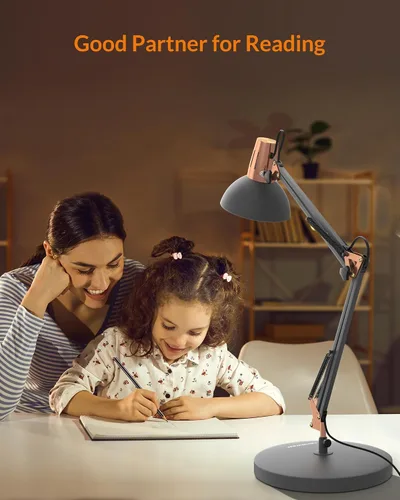 Vista 6 de LEPOWER Lámpara de escritorio de metal, ajustable de cuello de ganso lámpara de mesa de arquitecto con interruptor de encendido/apagado, lámpara