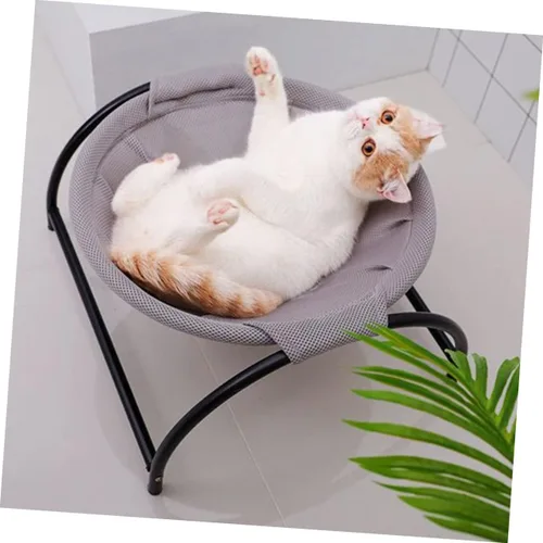 Vista 5 de Happyyami Cama elevada transpirable para mascotas para gatos y perros pequeños, hamaca de enfriamiento con marco de hierro, diseño resistente