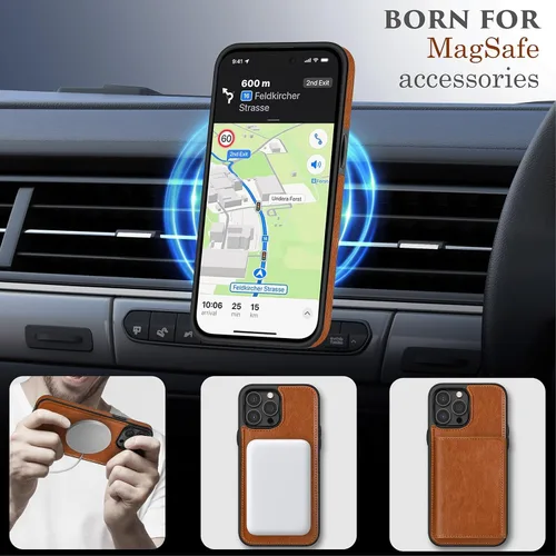 Vista 4 de LOHASIC Funda tipo cartera para iPhone 12 Pro Max, soporte para 6 tarjetas, parte trasera magnética desmontable, compatible con Mag-Safe, funda