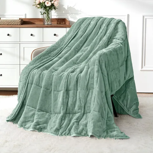 Vista 11 de Uttermara Manta pesada para adultos, manta pesada tamaño Queen con forro polar reversible de terciopelo suave y brillante y acogedor sherpa cálido