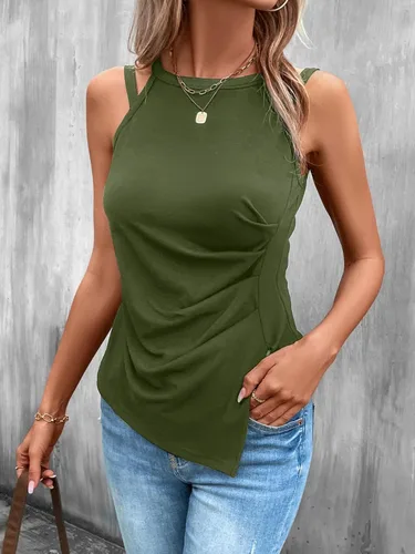 Vista 4 de WDIRARA Top halter sin mangas con dobladillo asimétrico y fruncido para mujer