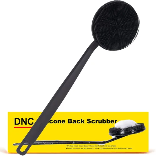 Vista 11 de DNC Exfoliador de Espalda para Ducha Cepillo Corporal de Silicona Suave para Baño con Mango Largo (Negro)