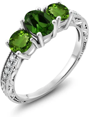 Vista 16 de Gem Stone King Anillo de compromiso de 3 piedras preciosas de oro blanco de 10 quilates con piedra natal y diamantes cultivados en laboratorio