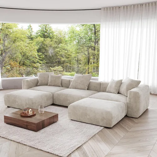 Vista 22 de JACH Sofás Seccionales de Pana para Sala de Estar, Sofá Seccional Modular con Otomanas Chaise, Fundas de Cojines Removibles, Sofá Cama Moderno