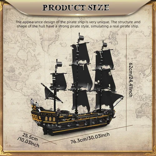 Vista 5 de Mould King 13199 Kit de Bloques de Construcción Modelo de Barco Pirata, MOC Juego de Construcción Modelo de Velero Perla Negra Grande