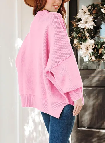 Vista 5 de ARTFREE Women's Fall Oversized Sweater Crewneck Long Sleeve Pullover Knit Sweater Tops with Side Slit