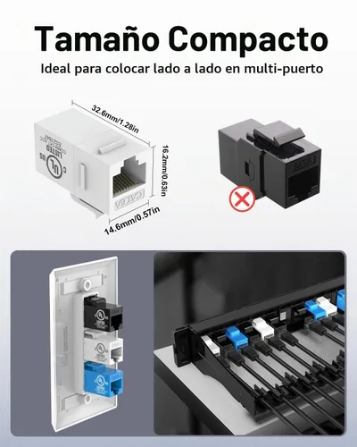 Vista 6 de VCE Acoplador en línea de conector Keystone CAT6 RJ45 con certificación UL, paquete de 5, extensor de cable Ethernet hembra a hembra, color blanco