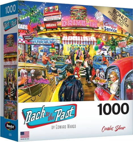 Vista 8 de RoseArt - Volver al pasado - 1950'S Hollywood Street - Rompecabezas de 1000 piezas para adultos