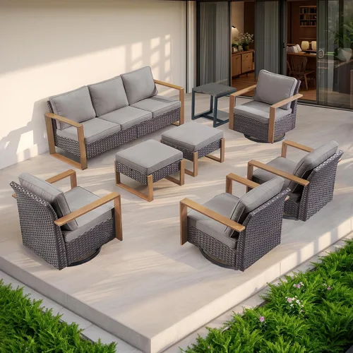 Vista 43 de Rilyson Sofá de mimbre para patio al aire libre, sofá de muebles de patio de ratán con marco resistente, mimbre de polietileno para todo