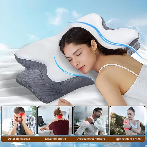 Vista 7 de Almohada cervical para el cuello para aliviar el dolor, almohadas ergonómicas de espuma viscoelástica para dormir, almohadas de apoyo para el cuello