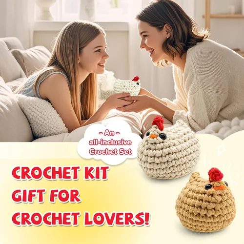 Vista 7 de SGIBYN Kit de Ganchillo para Principiantes con Tutoriales en Video Paso a Paso, Kit de Amigurumi de Pollos de Ganchillo de Inicio para Adolescentes