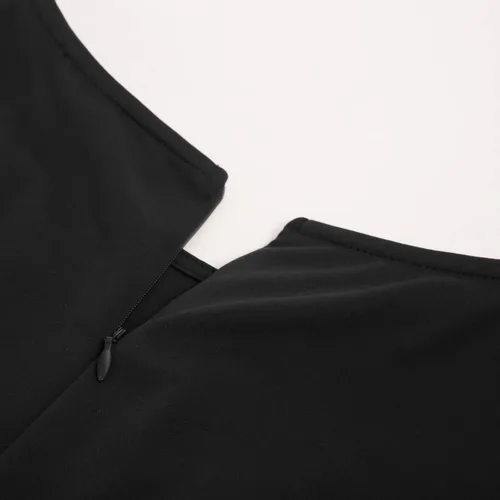 Vista 6 de JASAMBAC Vestido ajustado tipo lápiz para mujer, con manga de farol, con cinturón, con lunares suizos