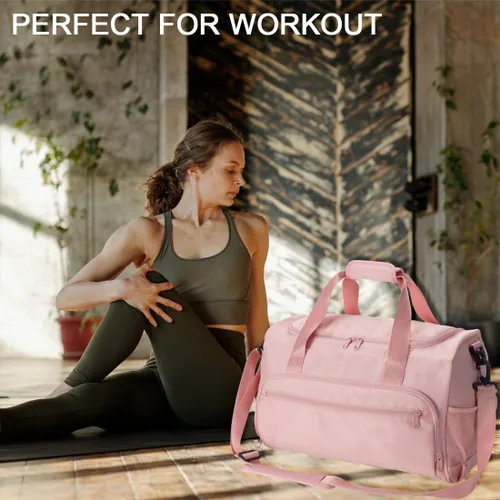 Vista 5 de Bolsa de gimnasio para hombres y mujeres, pequeña bolsa deportiva con bolsillo húmedo y compartimento para zapatos, bolsa de lona resistente al agua