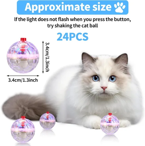 Vista 4 de Pelotas de gato iluminadas de 24 piezas, equipo de caza de fantasmas, bola mágica para gatos activada por movimiento interior, juguetes de plástico