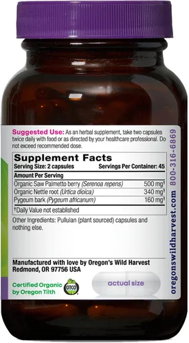 Vista 2 de Oregon's Wild Harvest Suplemento de hierbas orgánicas de Saw Palmetto Pygeum en cápsulas veganas - 90